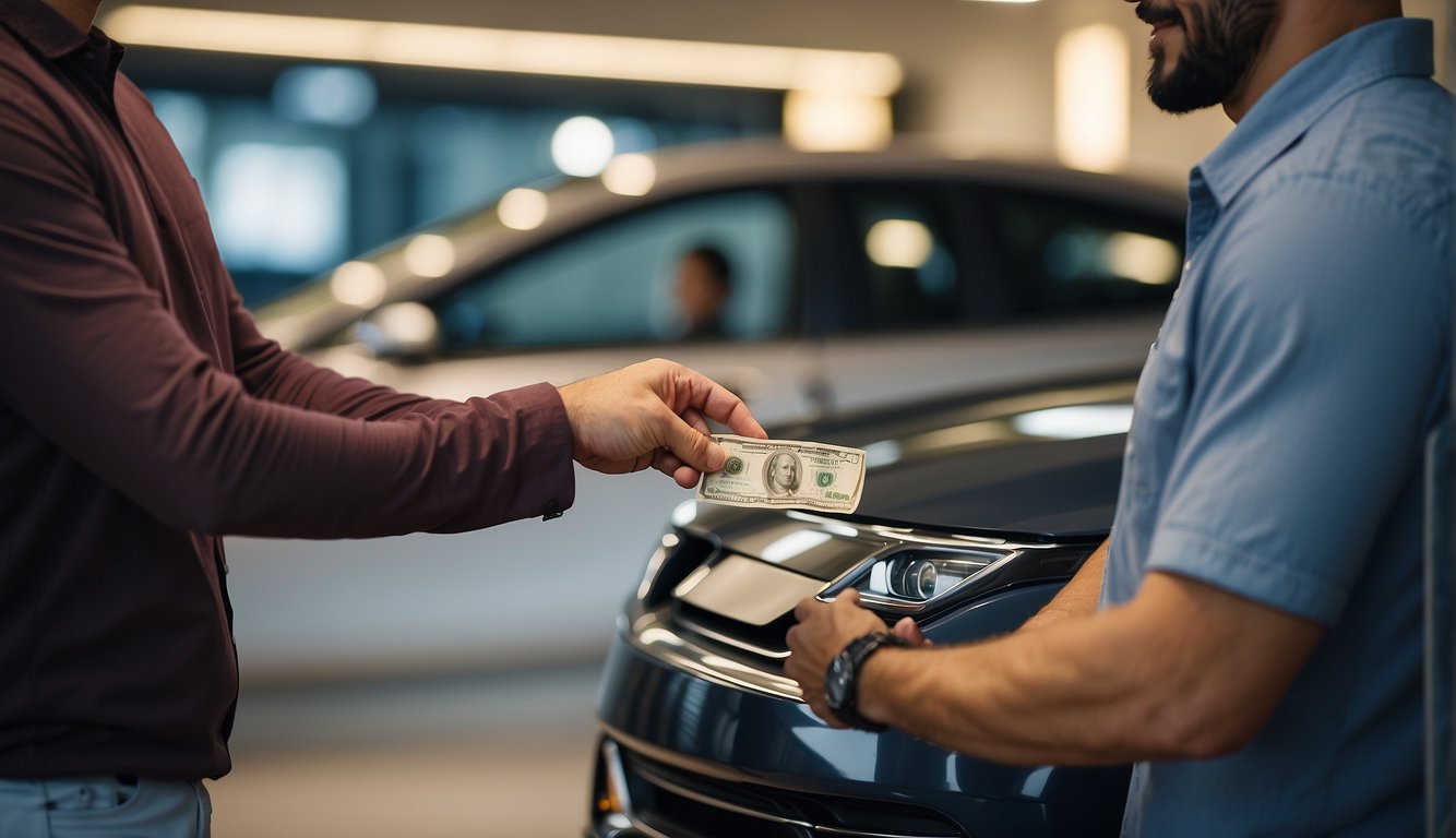A customer receives cashback after renting a car, showing the process of cashback in car rental services