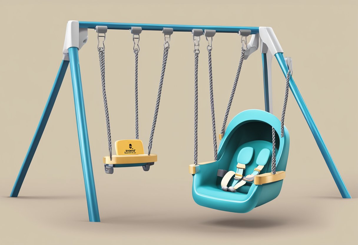 A baby swing with a "stop using" sign