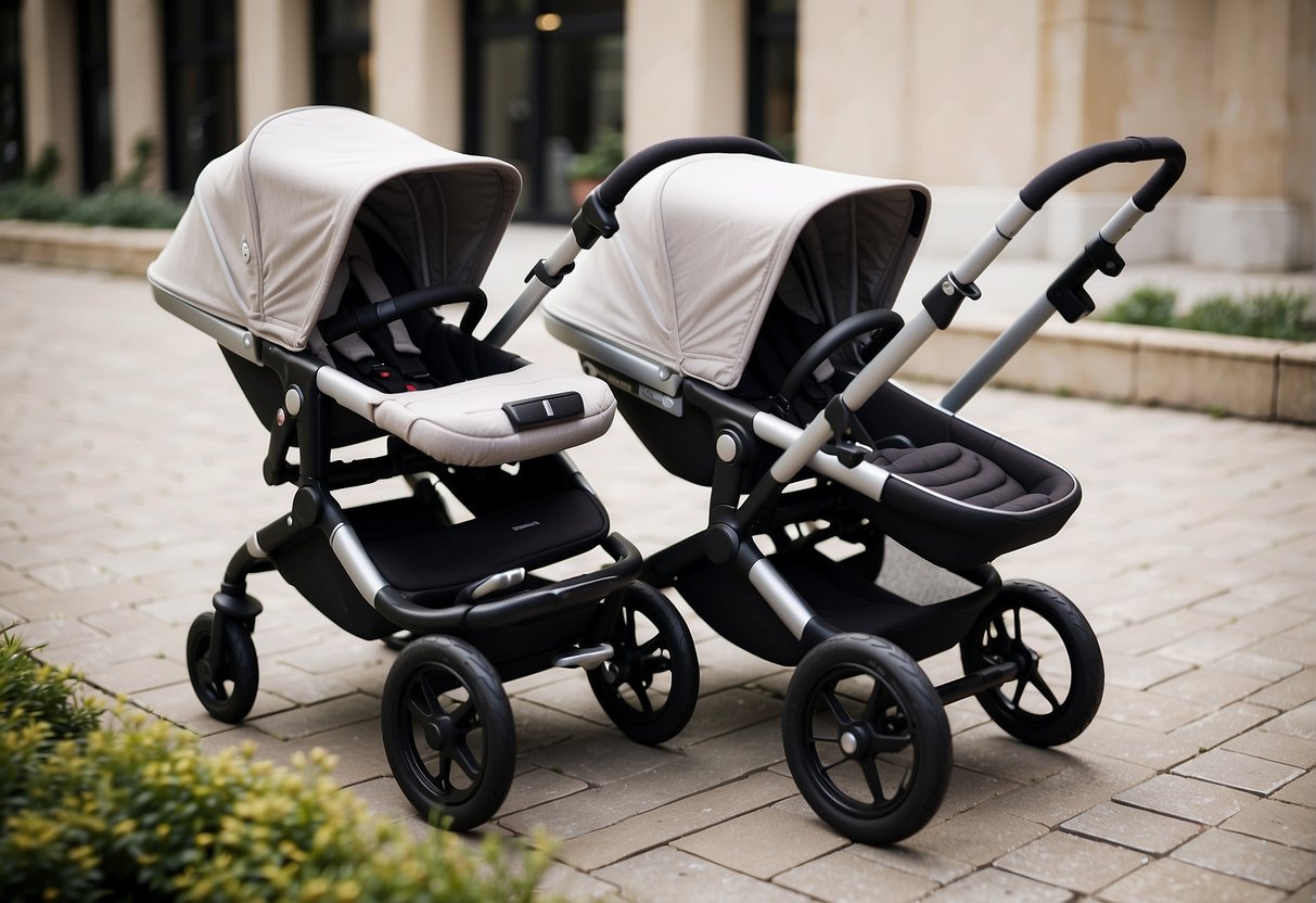 Two strollers, Silver Cross and Bugaboo, displayed side by side with their features highlighted for comparison