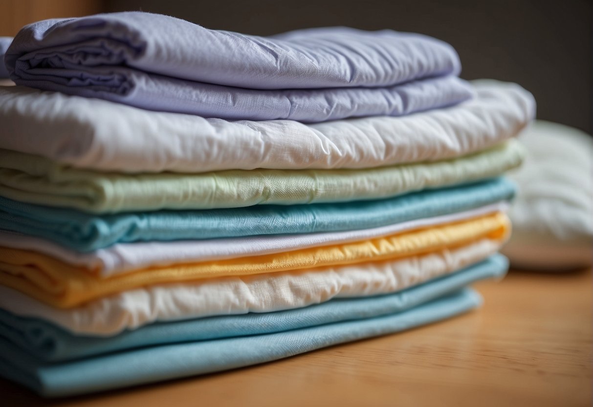 Cloth diapers being squeezed and flattened, then folded neatly. A stack of diapers with a slim profile