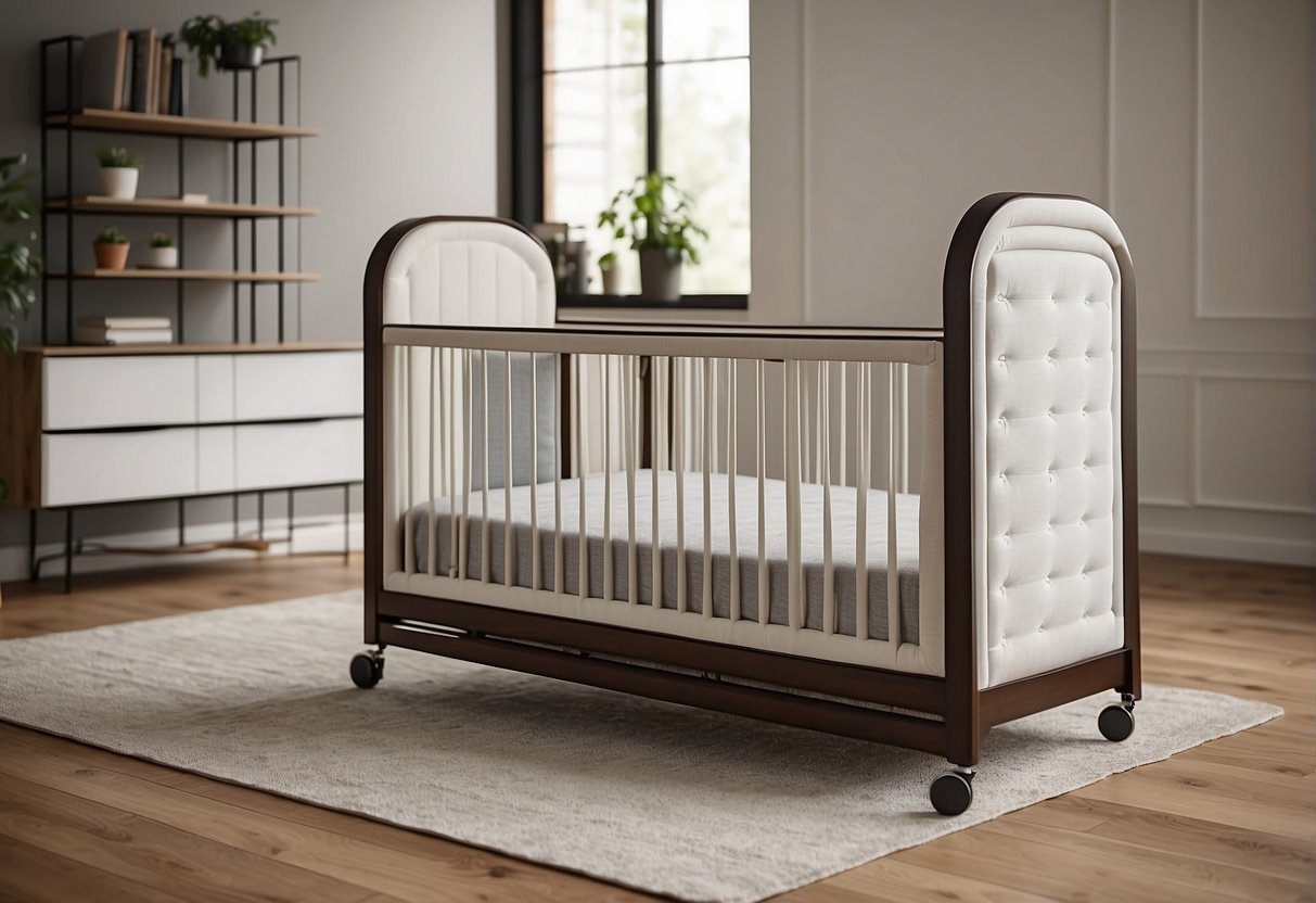 A crib with adjustable mattress height, built-in storage, and convertible design for long-term use