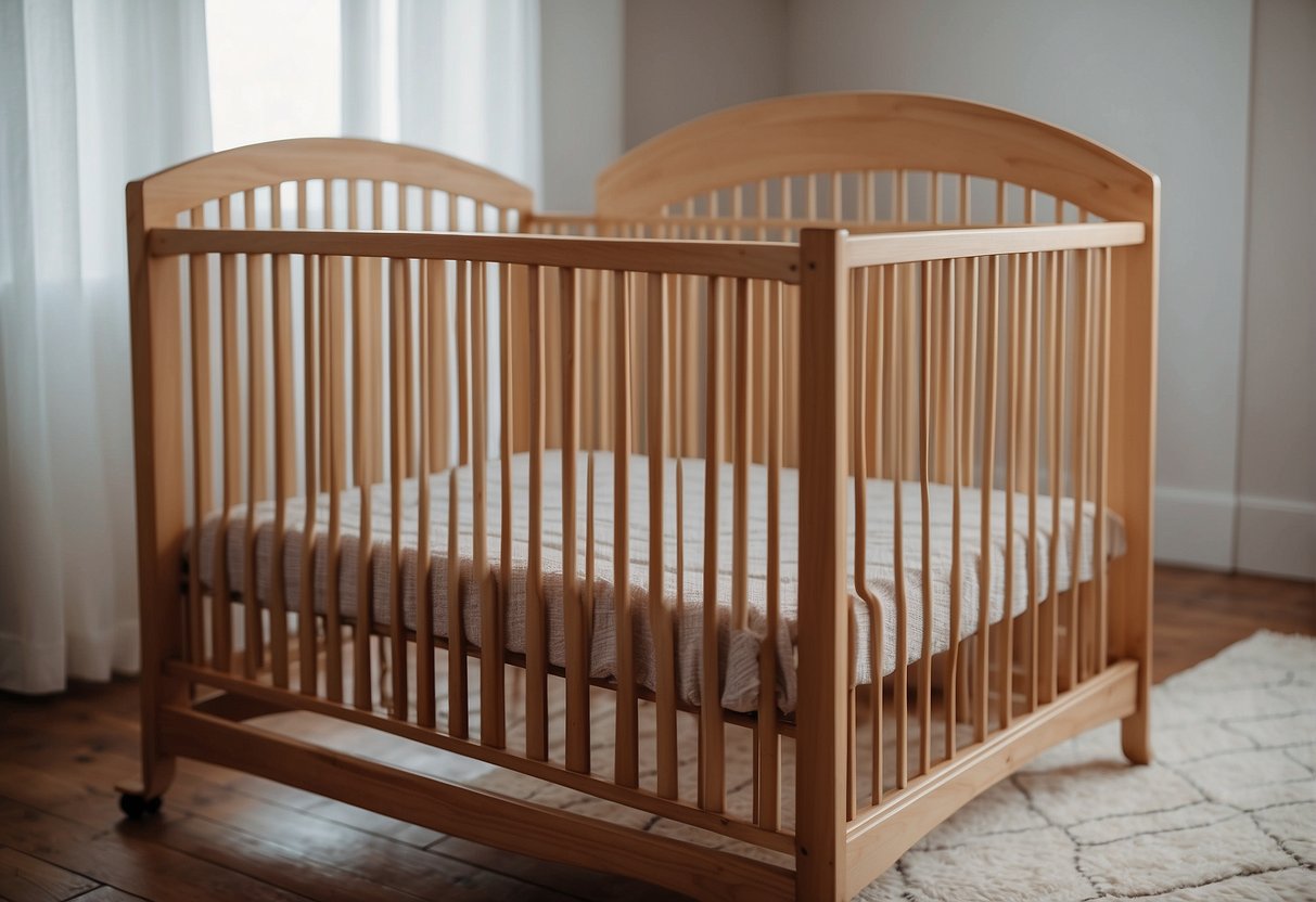 A crib with evenly spaced vertical bars or slats, creating a safe and secure enclosure for a baby. The bars provide ventilation and visibility while preventing the baby from climbing out
