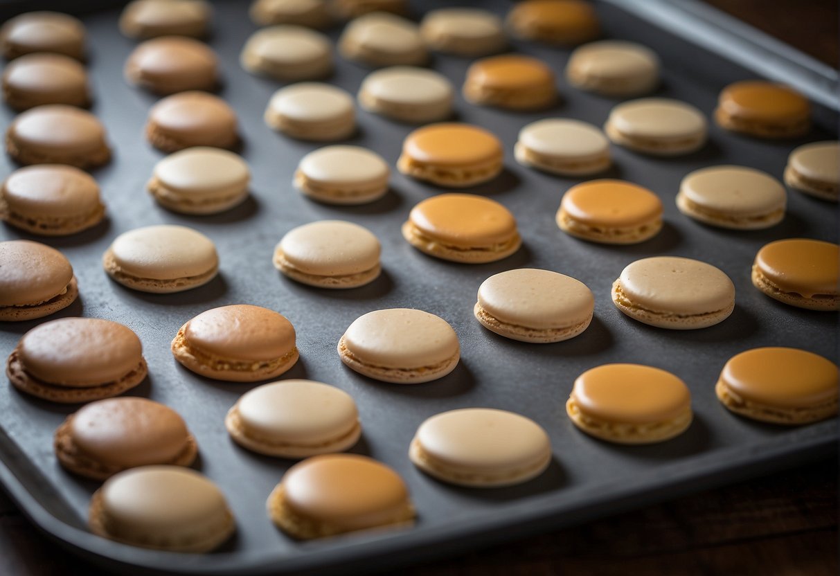 A pristine, non-stick baking sheet with evenly spaced circles, perfect for piping macaron batter onto