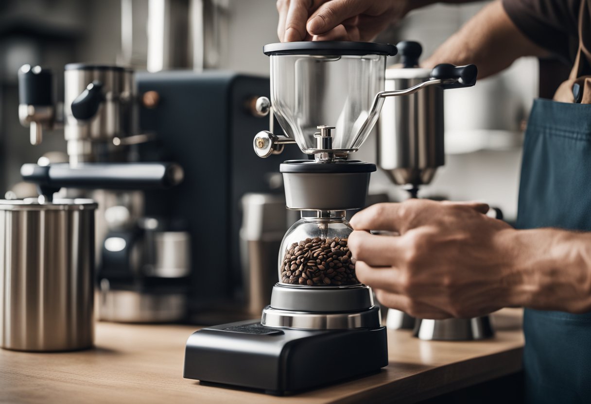 A hand adjusting a coffee grinder to different settings for various brewing methods