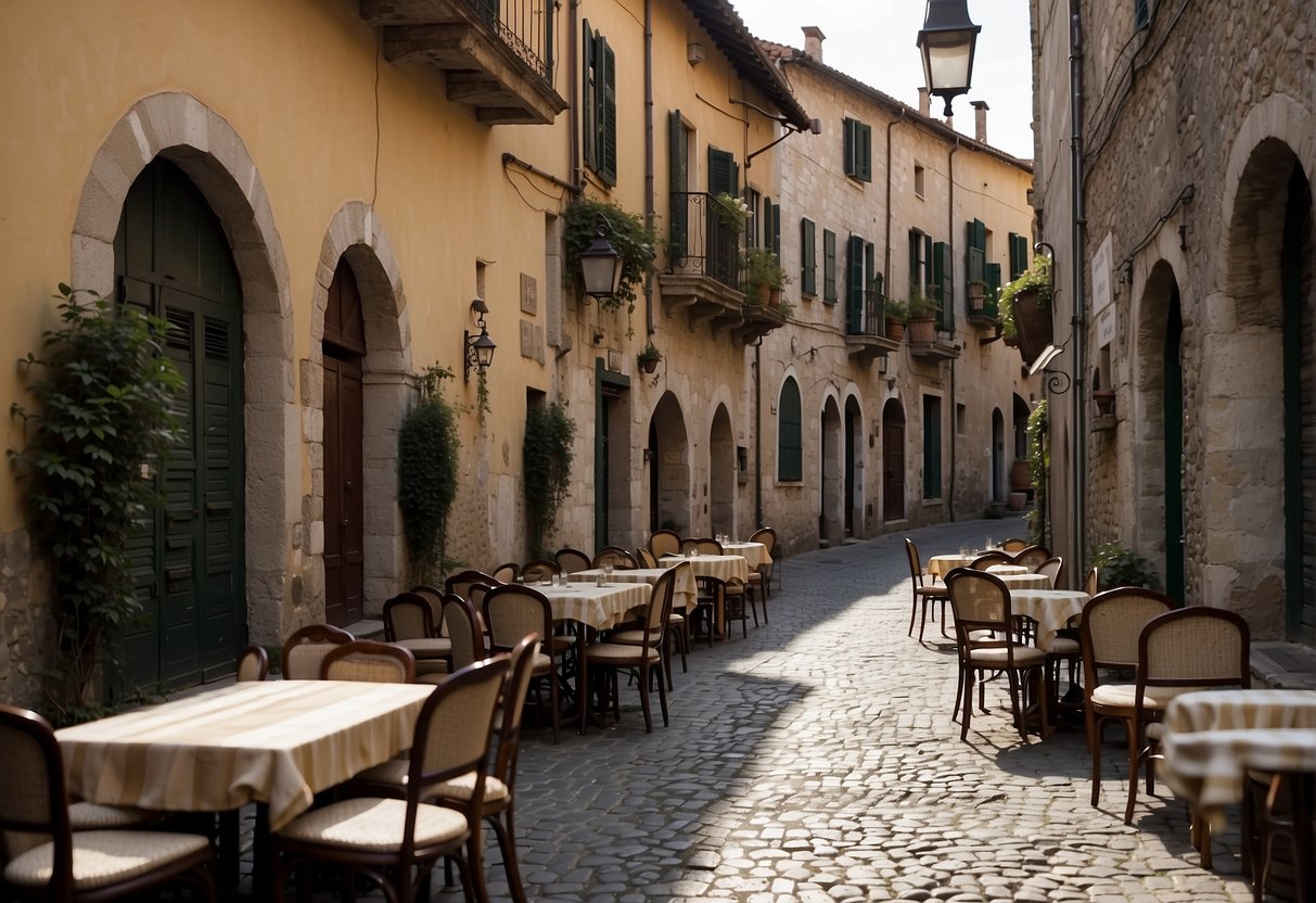 Empty cobblestone streets, closed shutters, and deserted cafes create a desolate atmosphere in an off-season Italian village