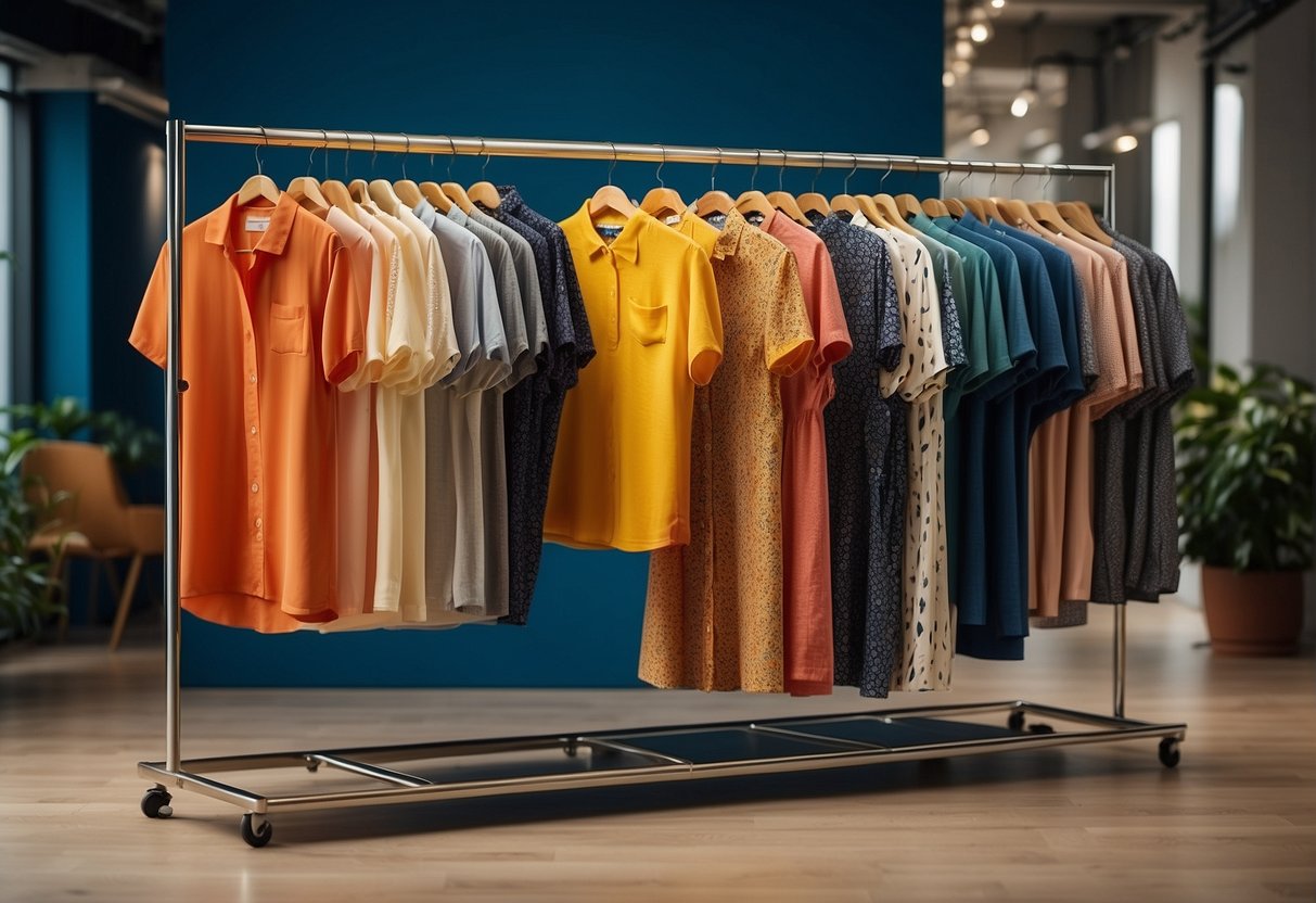 Two clothing racks display 2T and 3T sizes. Bright colors and playful patterns adorn the 2T section, while the 3T section features more mature designs