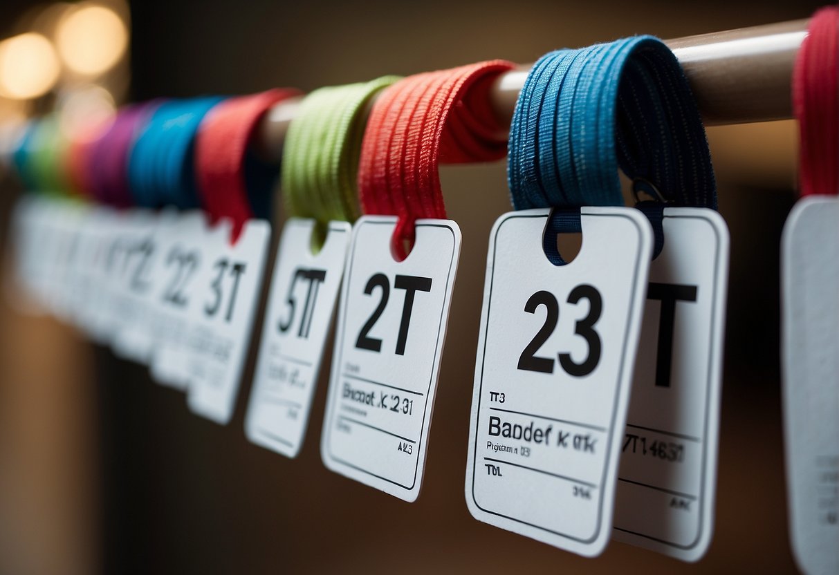 A row of clothing tags labeled "2T" and "3T" arranged for comparison