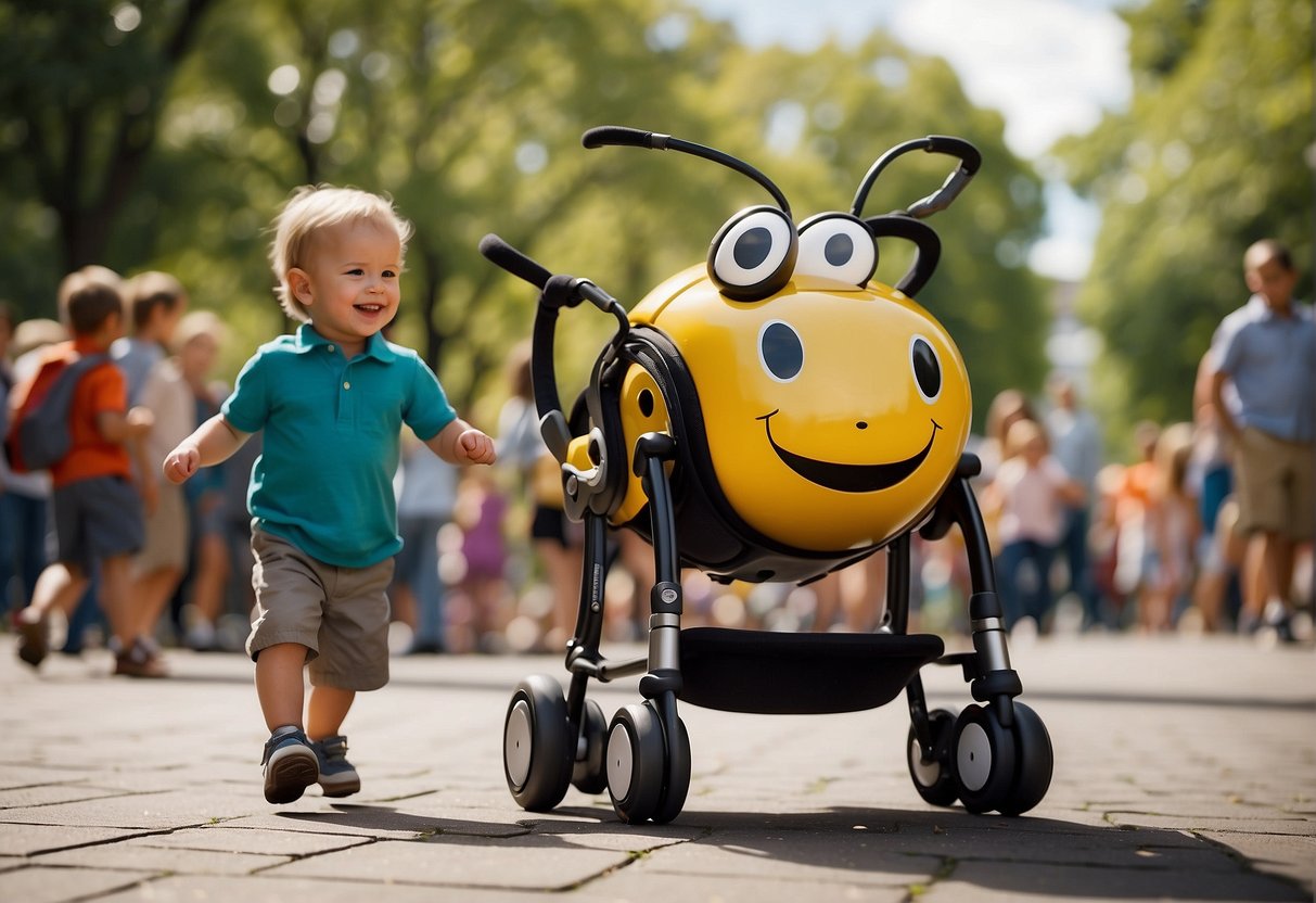 The Bugaboo Bee and Babyzen Yoyo face off in a bustling city park, surrounded by curious onlookers and excited children