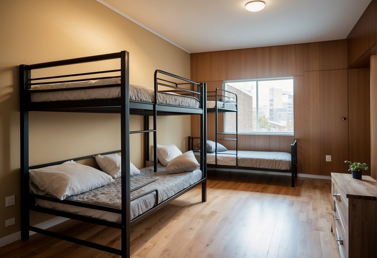 Two bunk beds side by side. One made of metal, the other of wood. Metal bed appears sturdy and modern, while wooden bed looks traditional and warm
