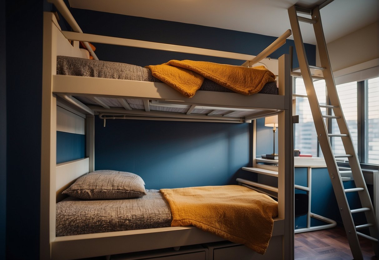 A bunk bed with stairs on one side and a ladder on the other, showcasing the contrast between the two options for reaching the top bunk