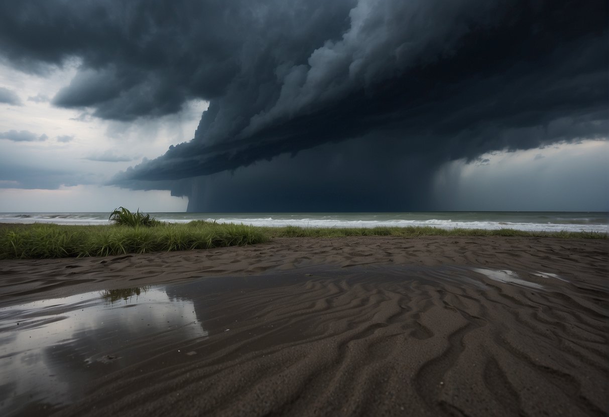 Dark clouds loom over deserted beaches. Volcanic ash fills the air. Monsoon rains flood the streets