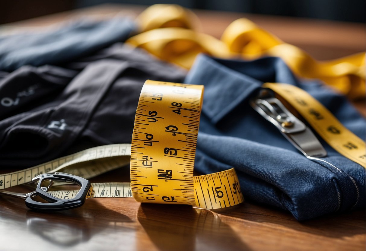 Various clothing brands' 4T and 4 sizes compared on a table with measuring tape