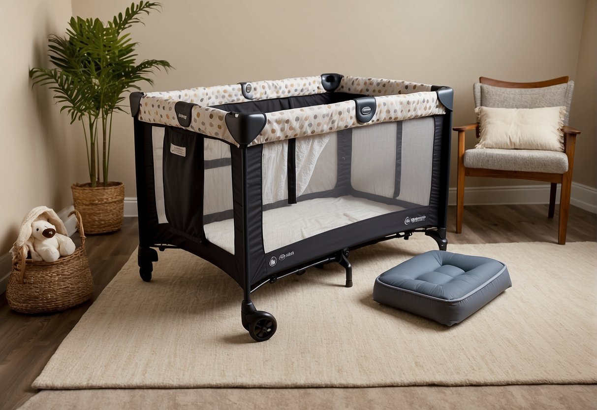 A travel crib and a pack n play sit side by side, showcasing their features and dimensions for comparison