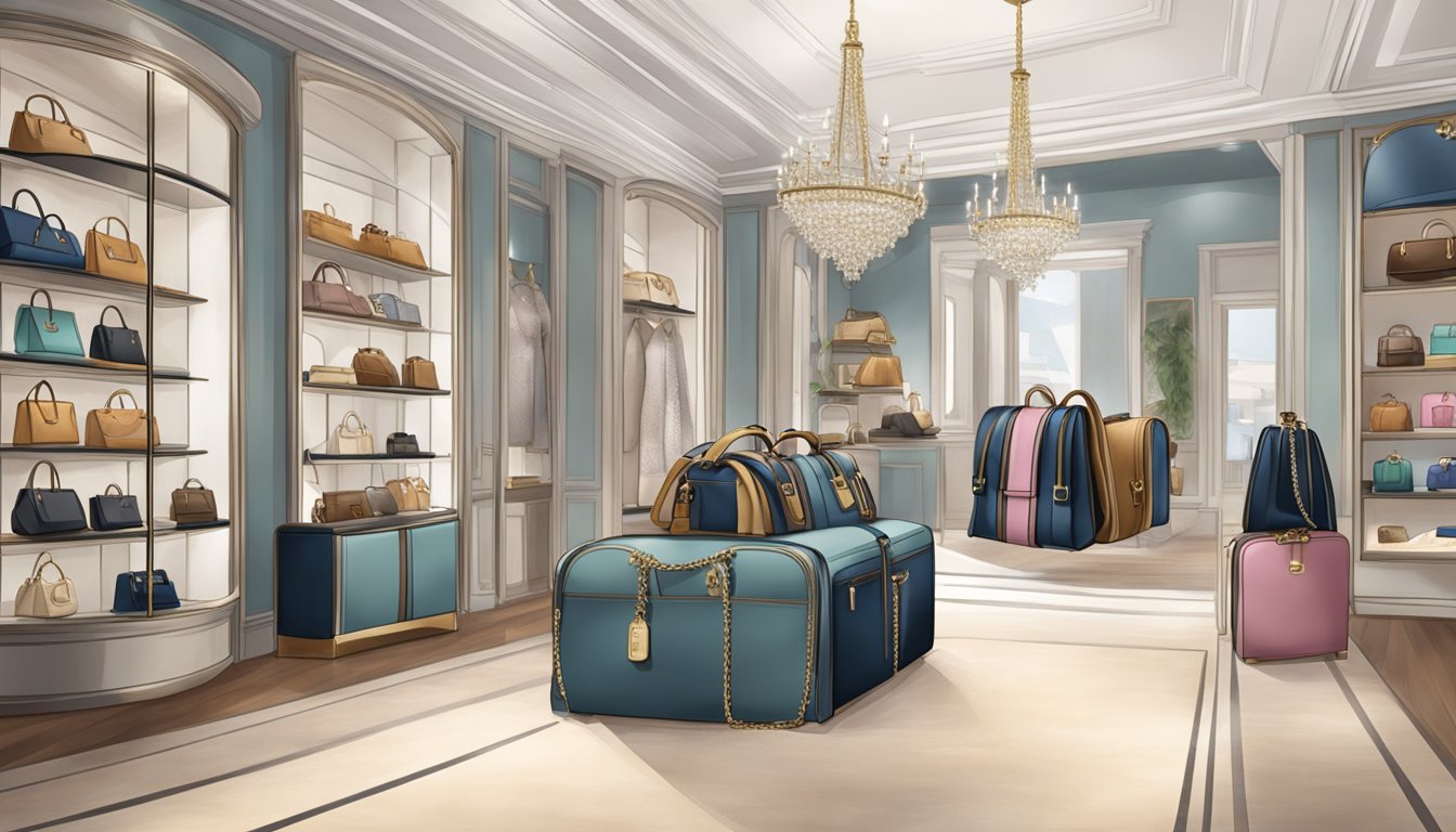 A display of elegant French bags in a chic boutique setting, showcasing luxurious materials and stylish designs