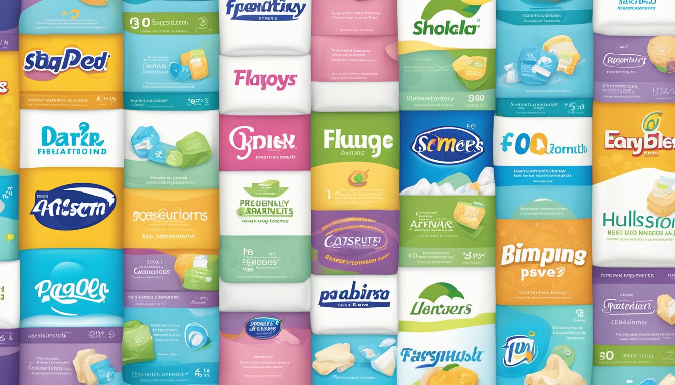 Diaper brands logos arranged in a grid with "Frequently Asked Questions" text above