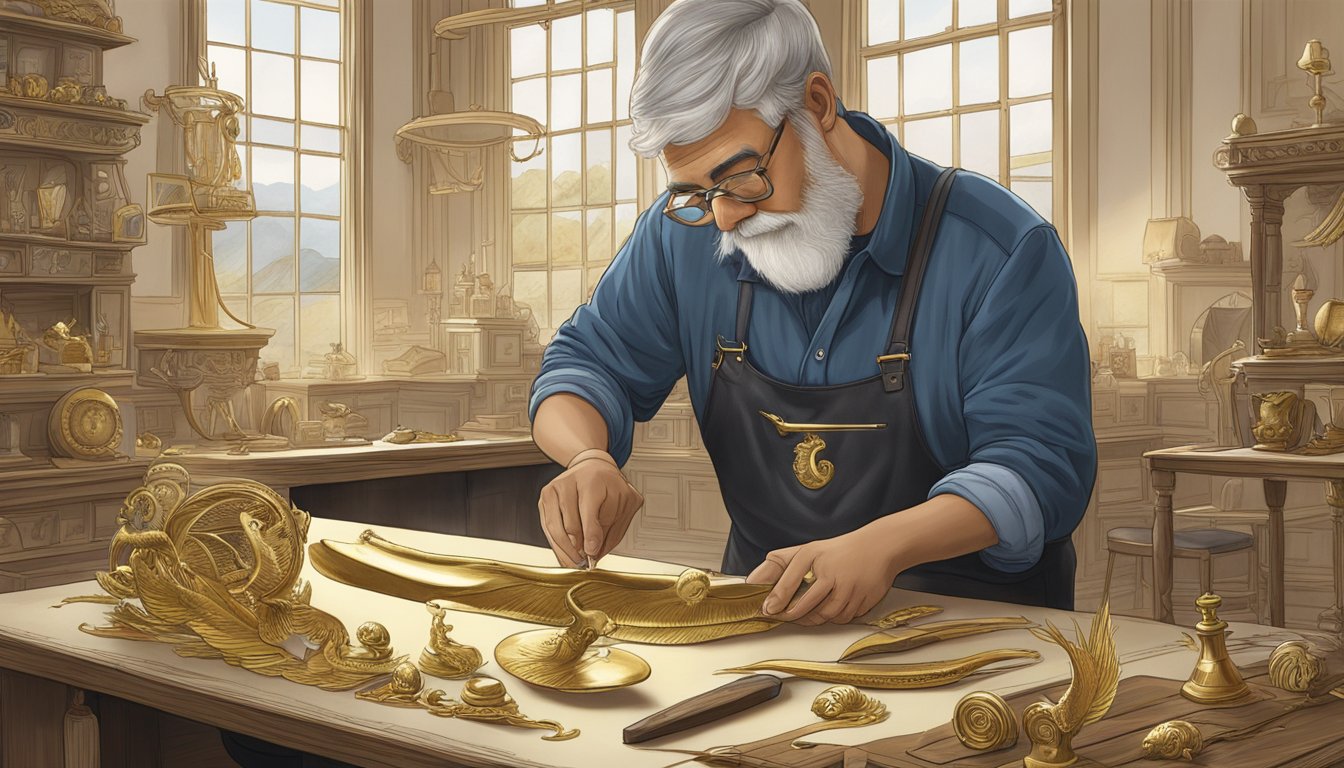 A master artisan meticulously crafts a golden goose for deluxe brand