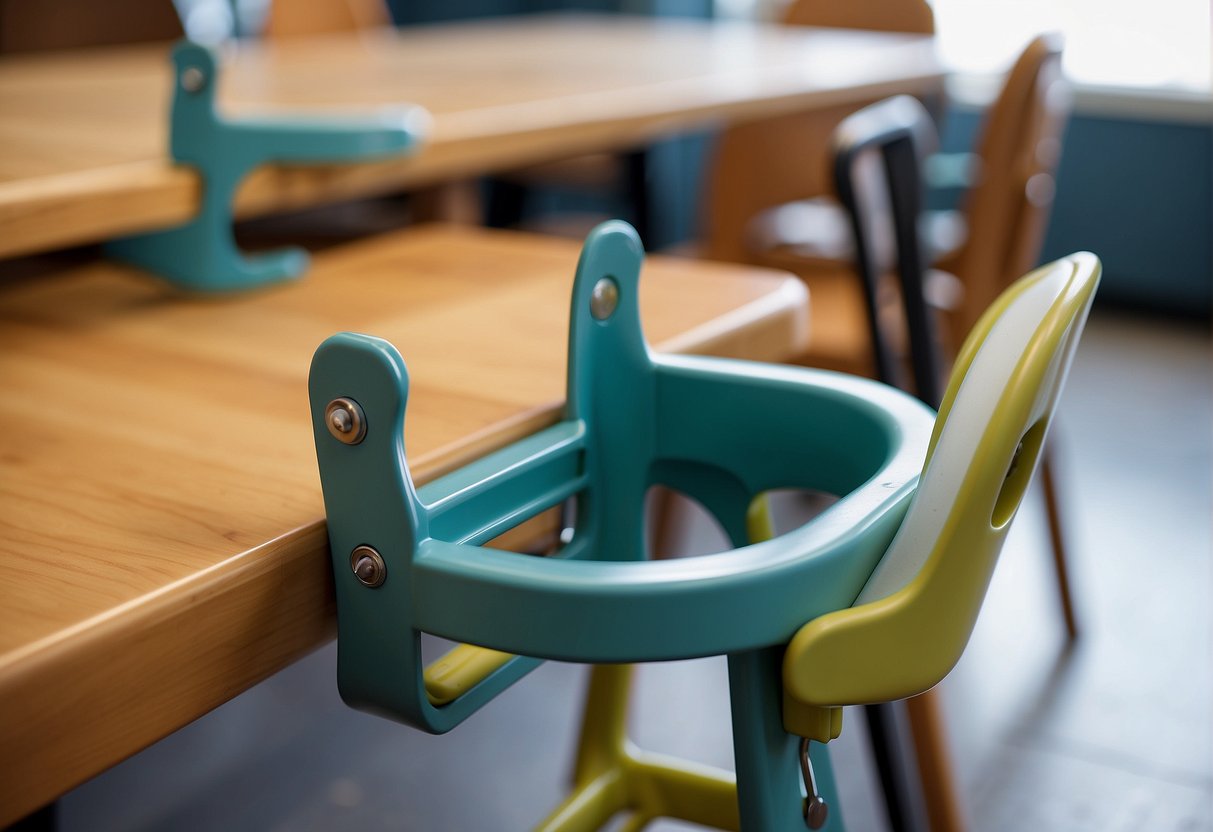 A sturdy, secure hook fastens the high chair to the table, ensuring stability and safety for the child