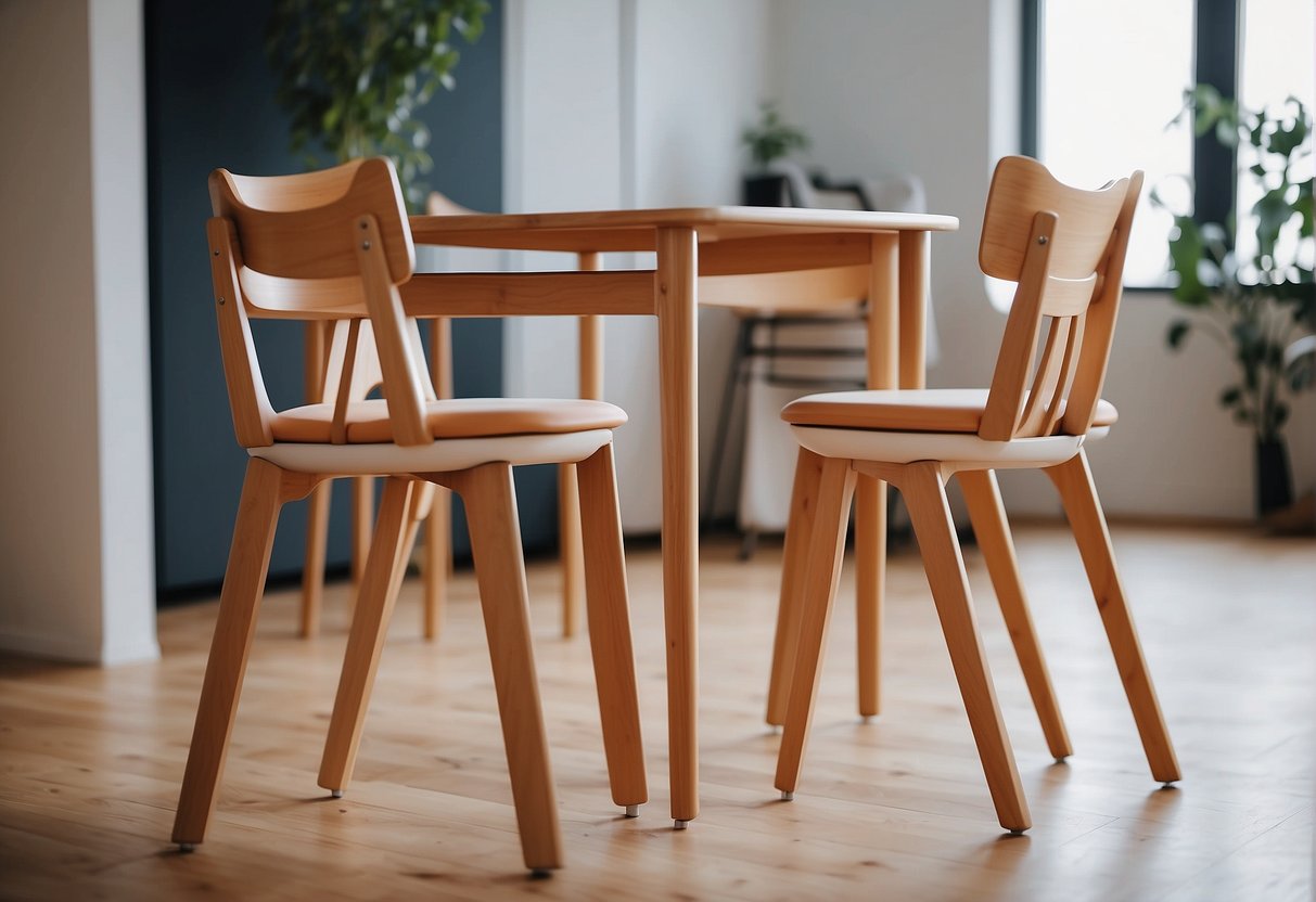 Lalo high chair stands tall, sleek, and modern. Stokke high chair sits sturdy, with a Scandinavian design. Both chairs face off in a minimalist, well-lit kitchen