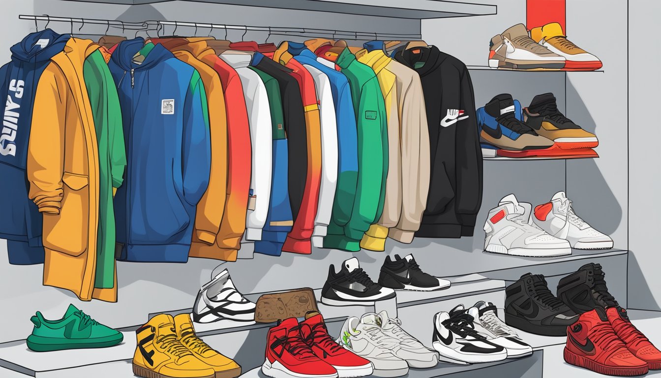 A colorful display of popular hypebeast brands, including Supreme, Off-White, and Yeezy, arranged on a sleek, modern backdrop