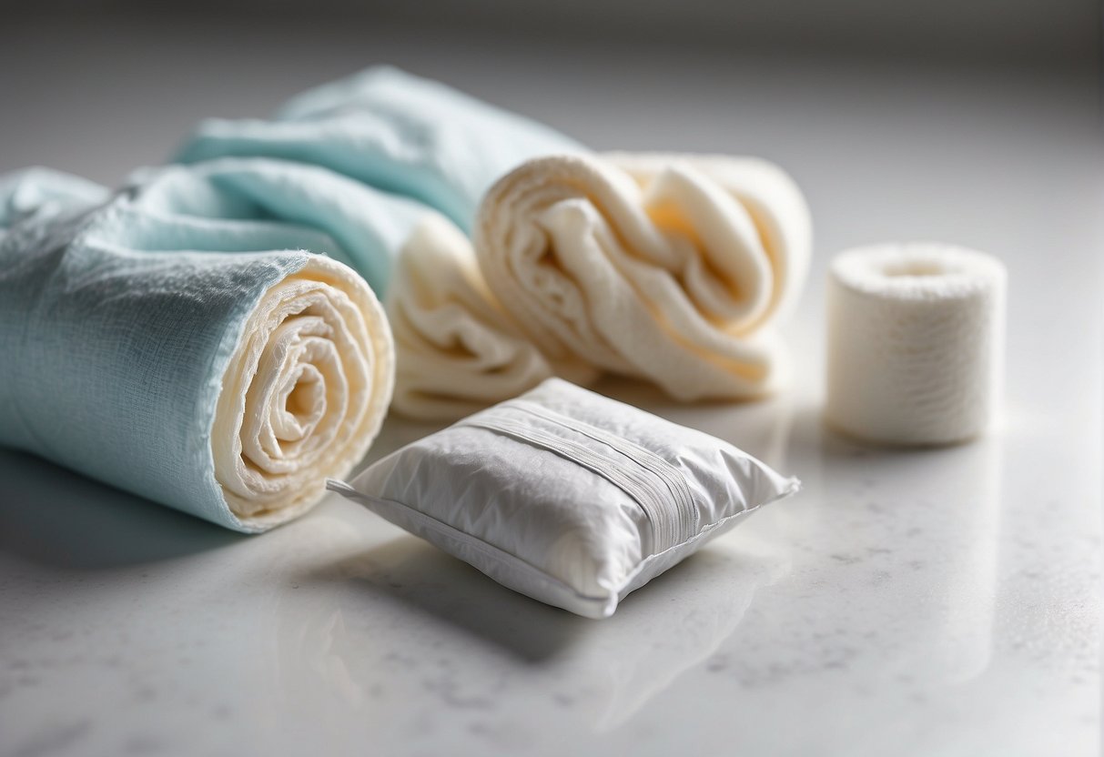 A baby wipes package and a bundle of cotton wool sit on a clean, white surface. The soft textures and gentle colors contrast against each other, creating a sense of comfort and care