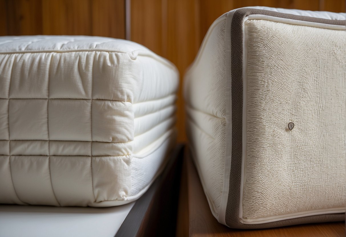 The Newton Crib Mattress and Naturepedic are side by side, showcasing their differences in comfort and support. The Newton mattress appears breathable and lightweight, while the Naturepedic mattress looks plush and sturdy