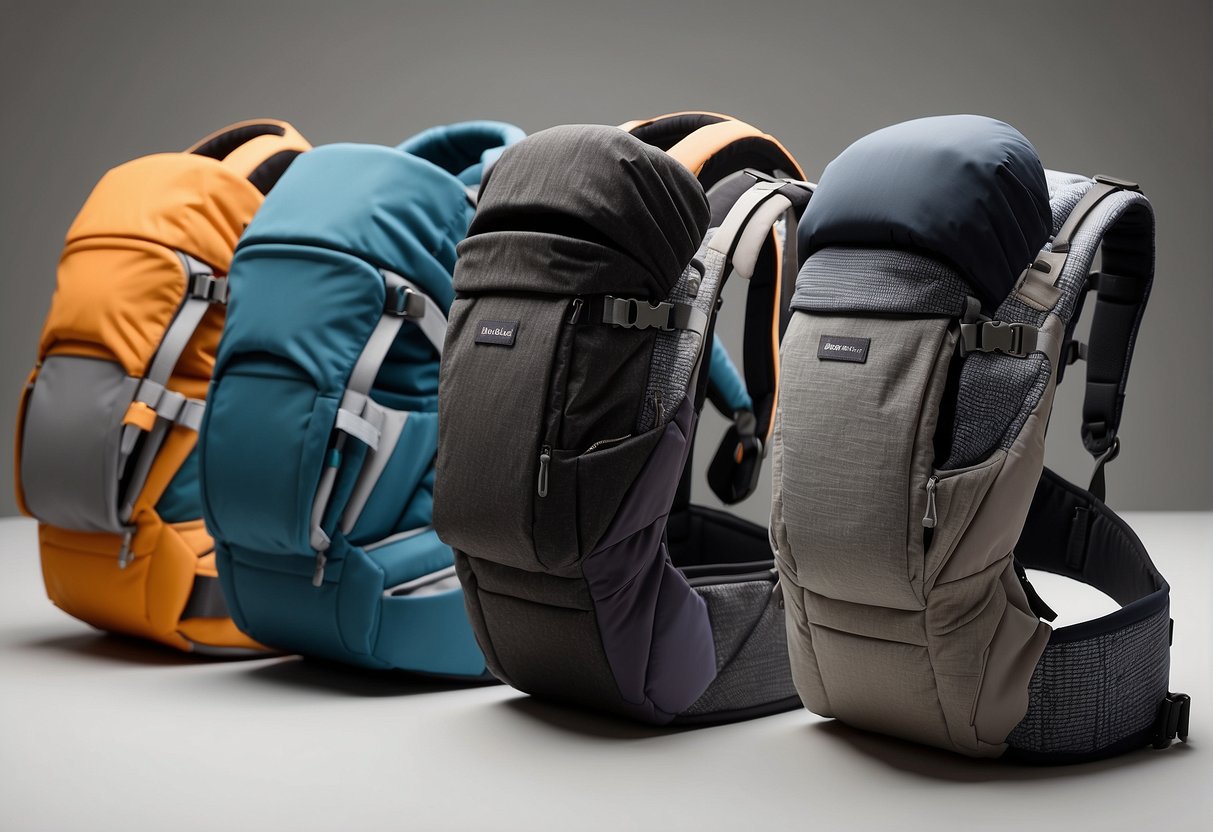 Three baby carriers laid out side by side, each with their distinct features and designs. The Ergo Baby Carrier, Baby Bjorn, and Lillebaby are ready for comparison