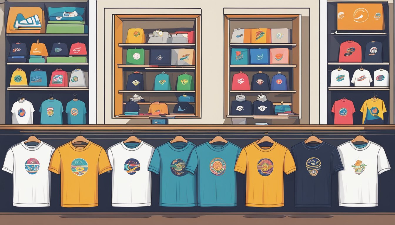 Vibrant Korean t-shirt logos and designs on display in a trendy Seoul boutique