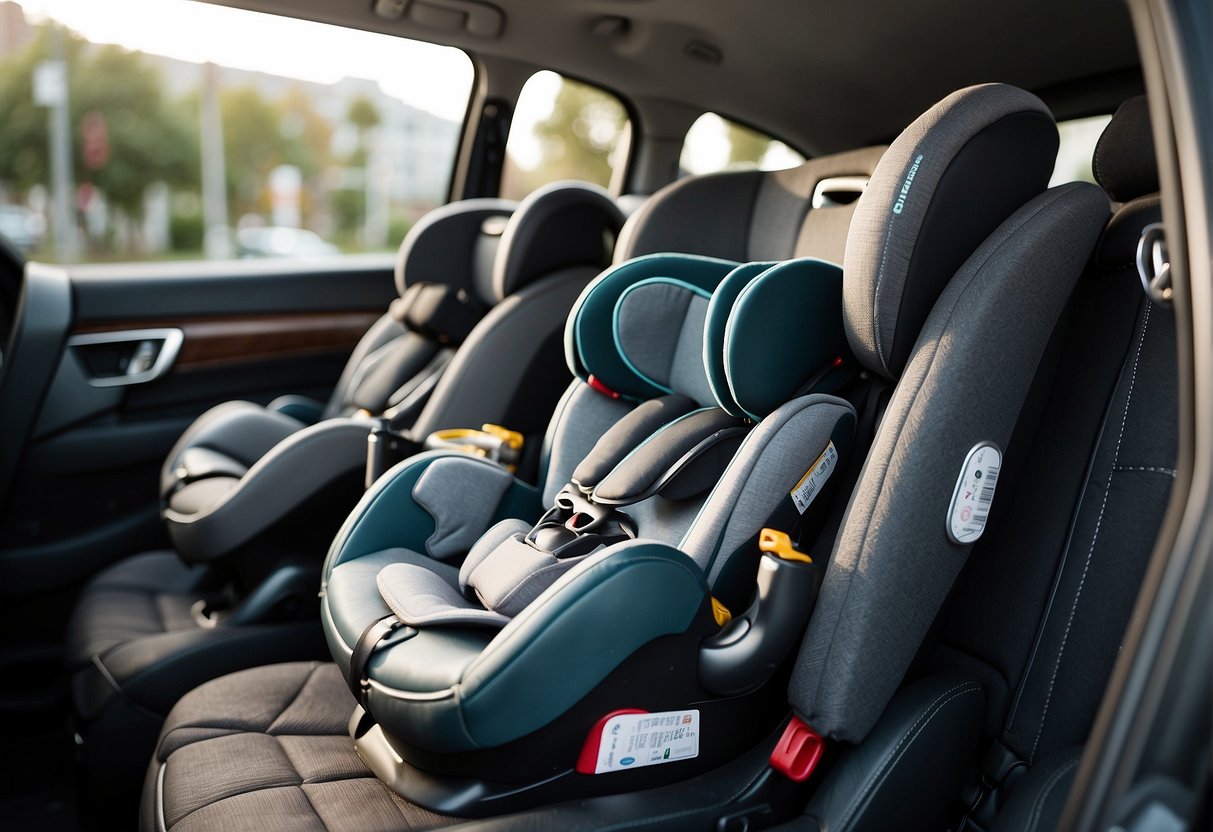Two car seats, one Evenflo and one Graco, displayed side by side with their features highlighted