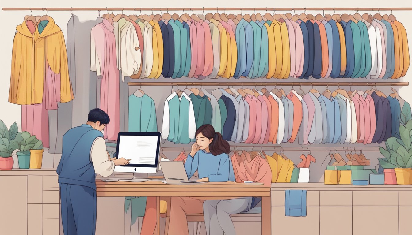 Customers browsing colorful Korean clothing brands online