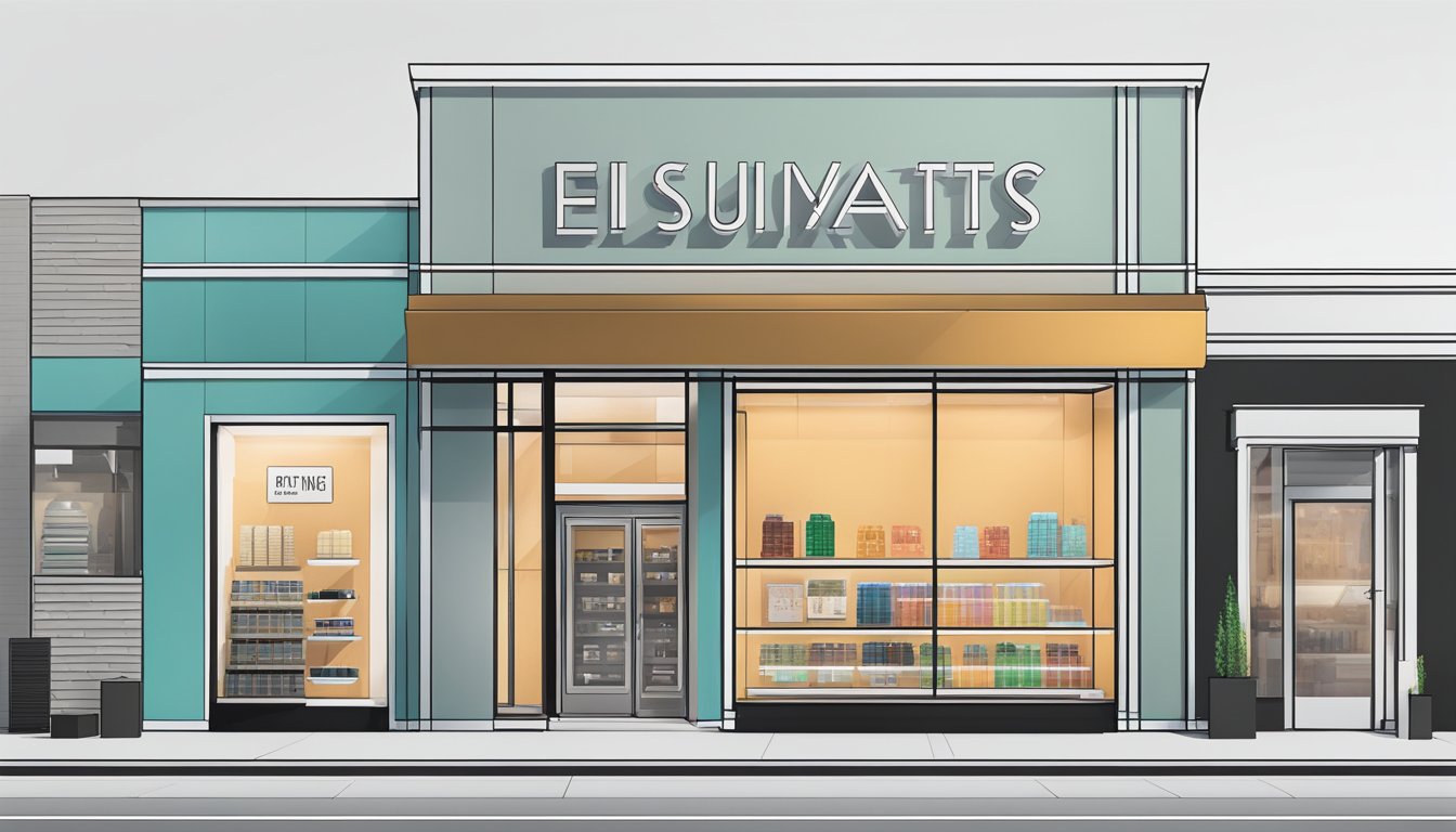 A sleek, minimalist storefront with bold, contemporary signage and cutting-edge technology displays