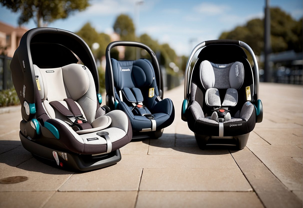The Maxi Cosi Pebble Plus and Cabriofix car seats sit side by side, showcasing their sleek design and safety features. The Pebble Plus features an ergonomic carry handle and a sun canopy, while the Cabriofix boasts a