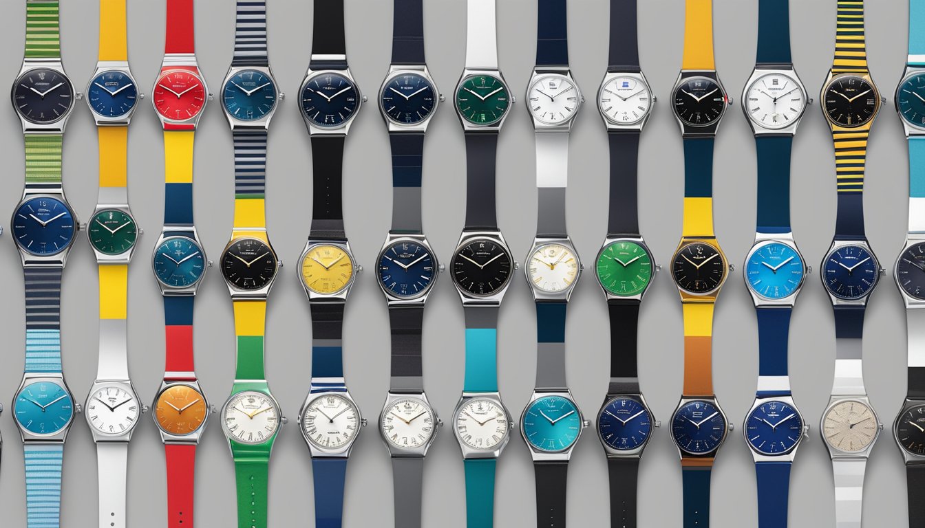 A collection of swatch group brands displayed in a portfolio, each logo and brand name clearly visible