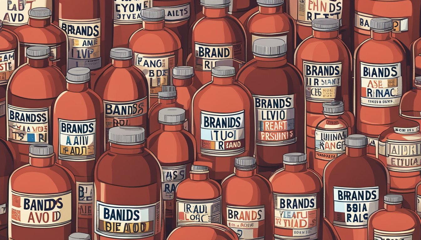 A pile of red yeast rice bottles labeled "Brands to Avoid" in bold letters