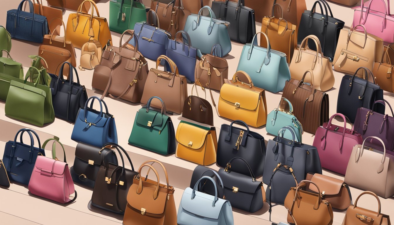 A display of top 20 handbag brands, showcasing sustainability and ethical fashion, with diverse styles and materials