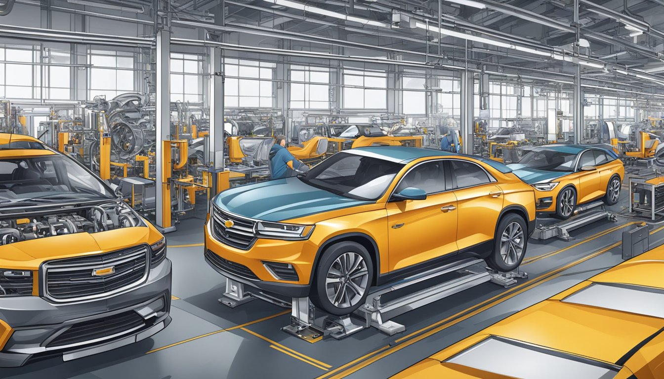 American car brands are impacted by manufacturing and industry. Machinery and assembly lines are in full operation, producing cars with precision and efficiency