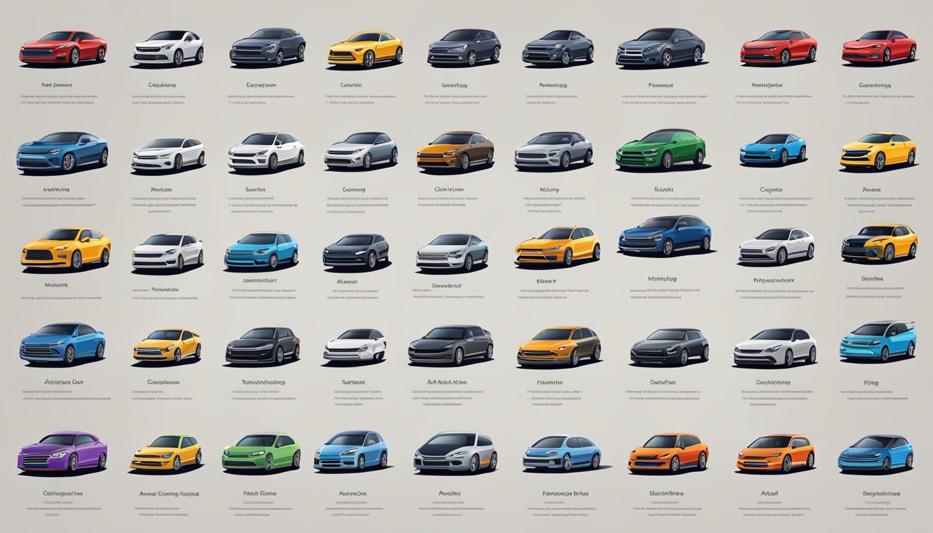 A lineup of iconic American car logos displayed on a digital screen with a list of frequently asked questions below