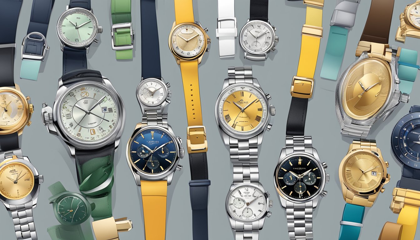 A display of various watch categories arranged by brand tiers