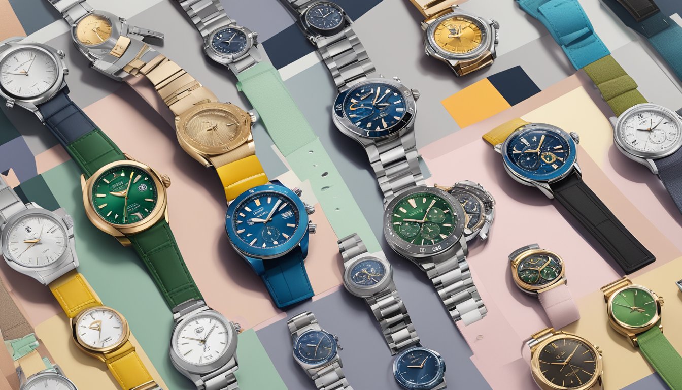 A tiered display of watch brands with "Frequently Asked Questions" banners above each tier