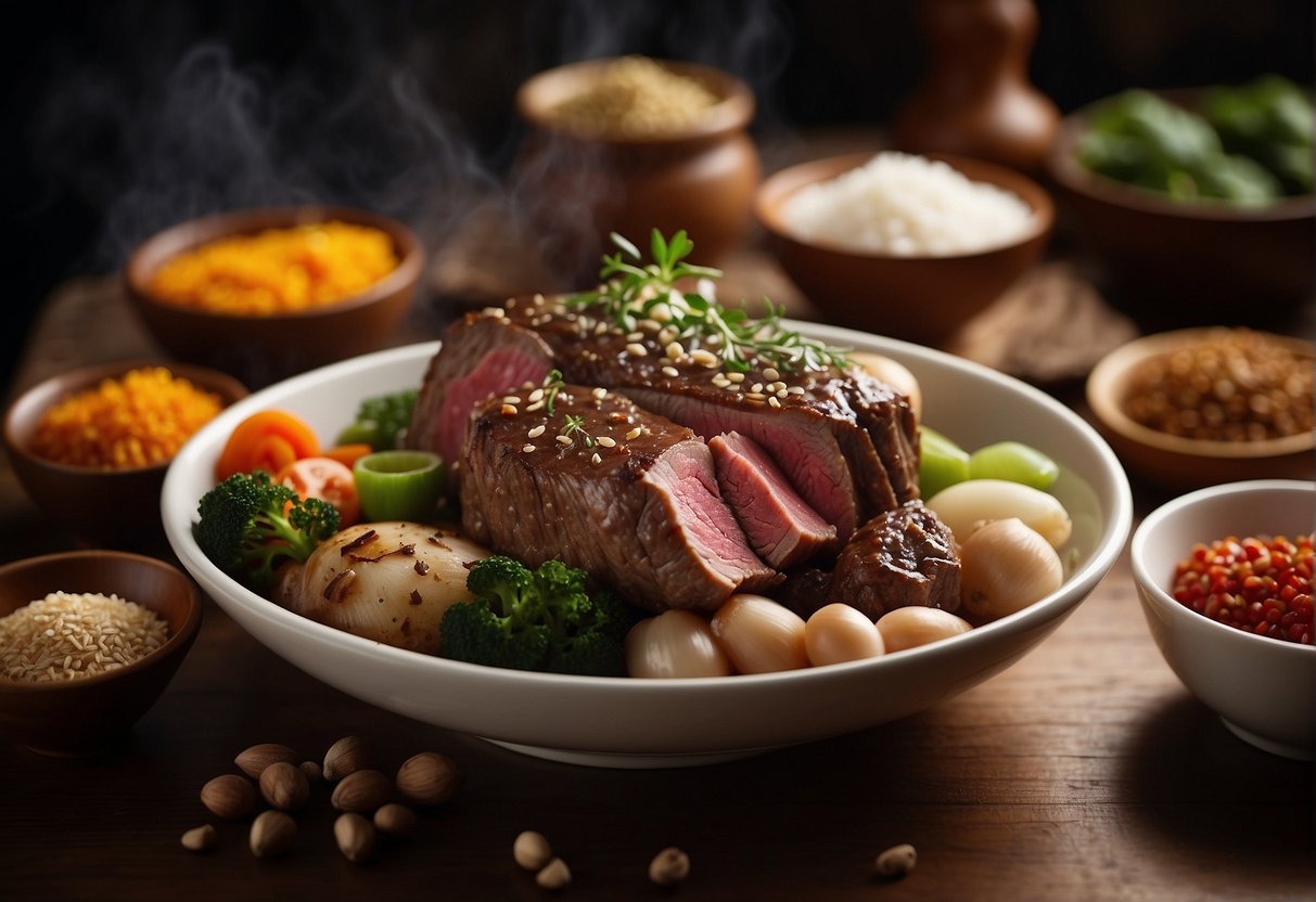 A table displays beef shin ingredients with nutritional facts and Chinese health benefits