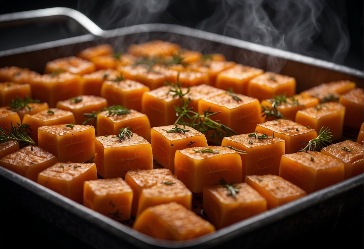 Grate carrots, mix with flour, steam in a pan. Cool, cut into squares, and fry till golden. Serve with soy sauce