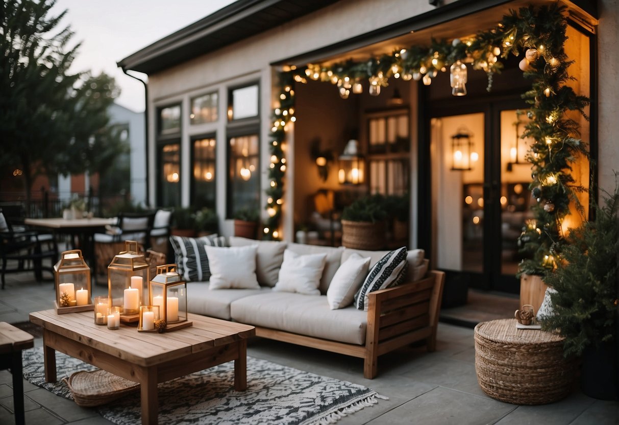 A cozy outdoor patio adorned with seasonal decor and updates, featuring the 70 best ideas for creating a stylish and inviting space