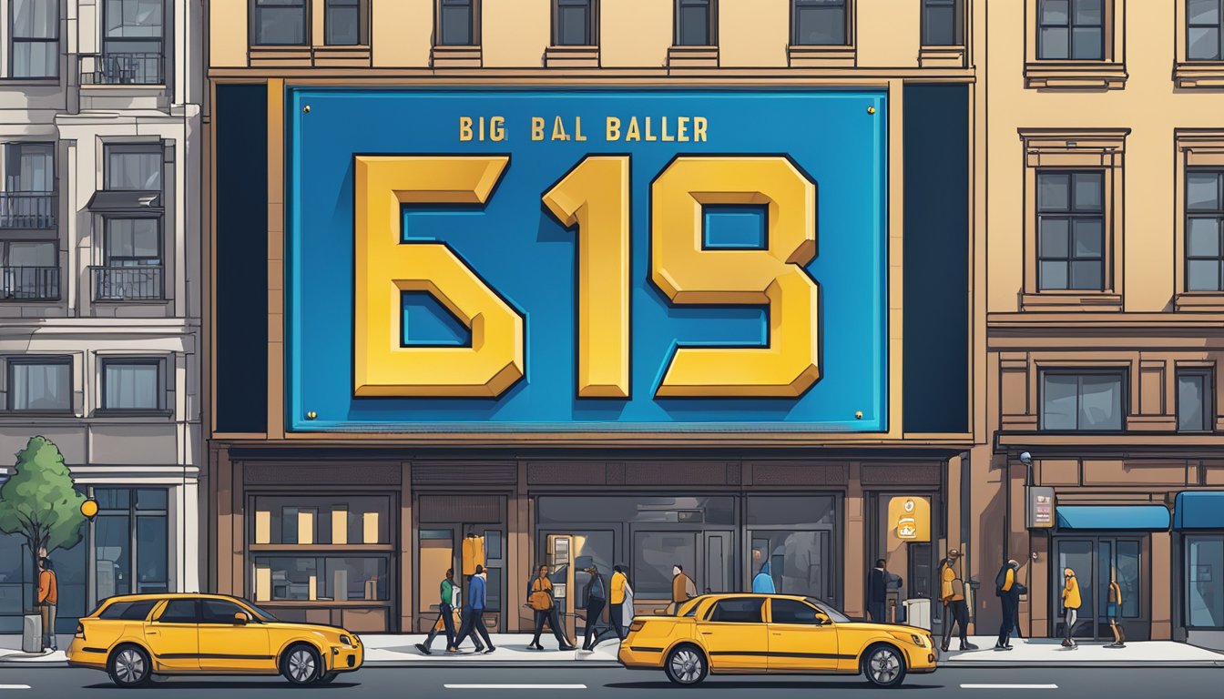 The big baller brand logo displayed prominently on a billboard in a bustling city street