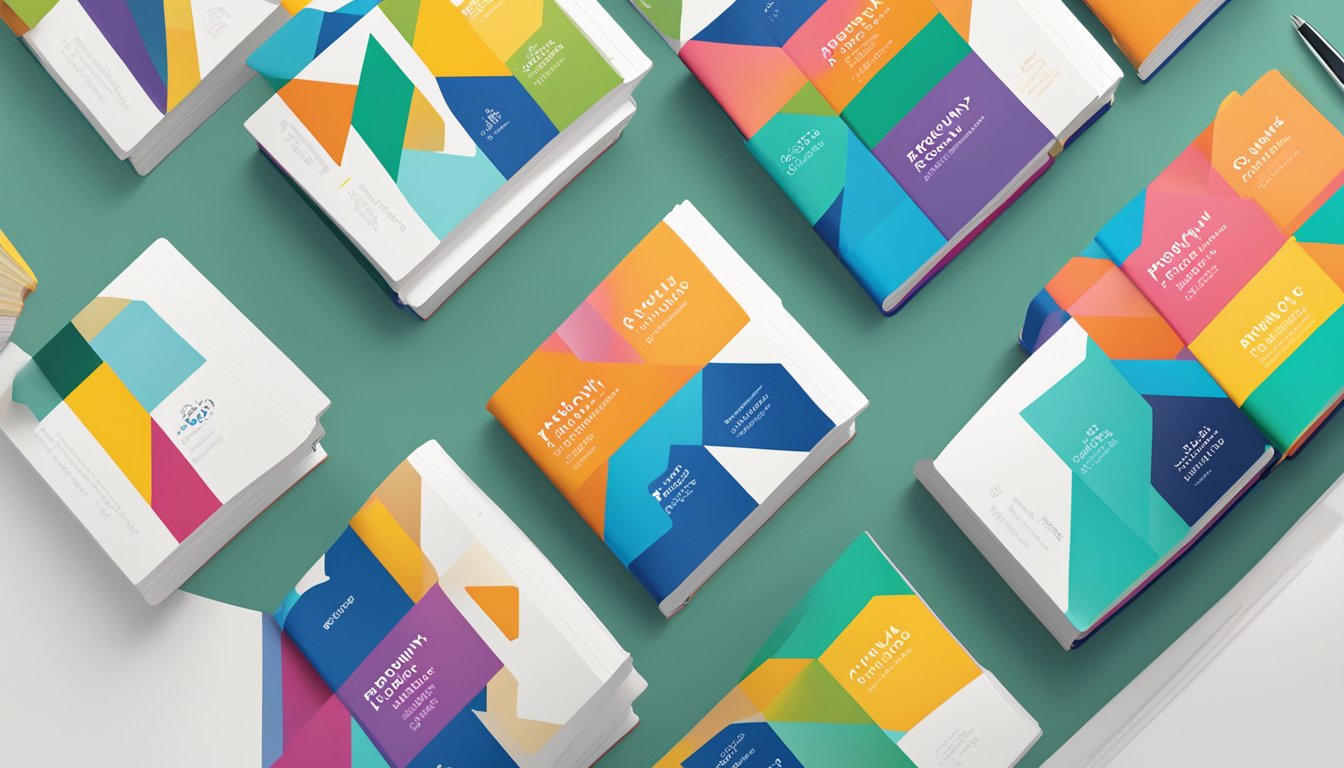 A stack of colorful brand style guide books with the "Frequently Asked Questions" logo prominently displayed on the cover