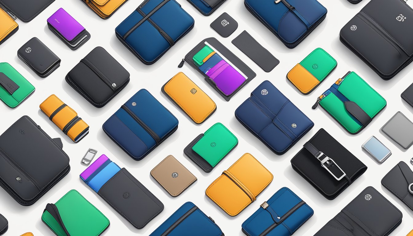 A computer screen displays a variety of branded wallets for sale. The website's interface is sleek and modern, with high-quality images and detailed product descriptions