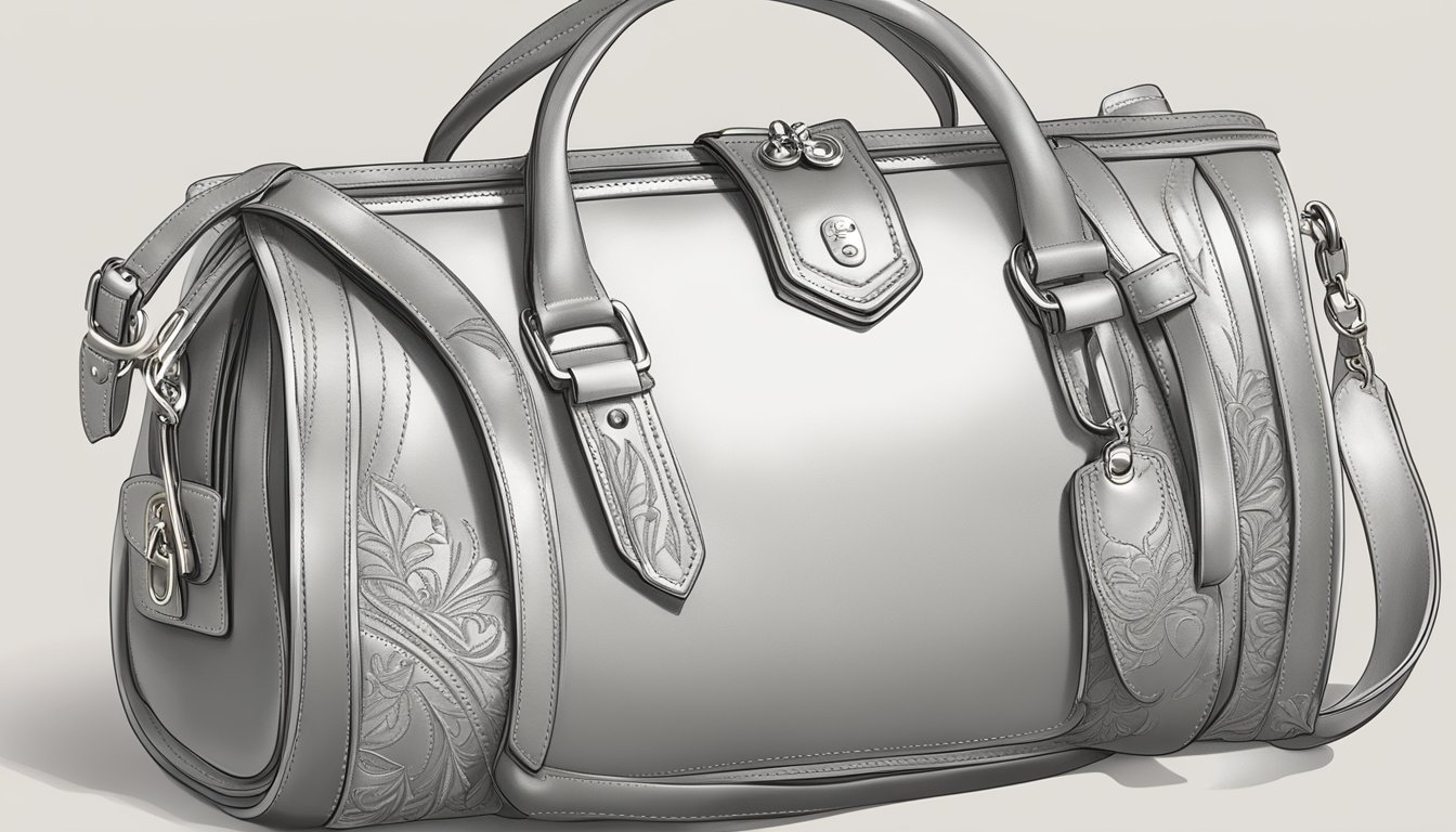 A leather handbag being meticulously crafted with intricate stitching and elegant design details, showcasing the high-quality craftsmanship and refined aesthetics of European brands