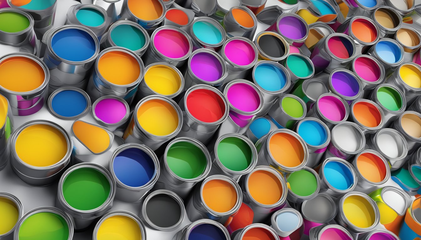 Vibrant paint cans arranged in a modern display, showcasing the Innovative Paint Technologies brand