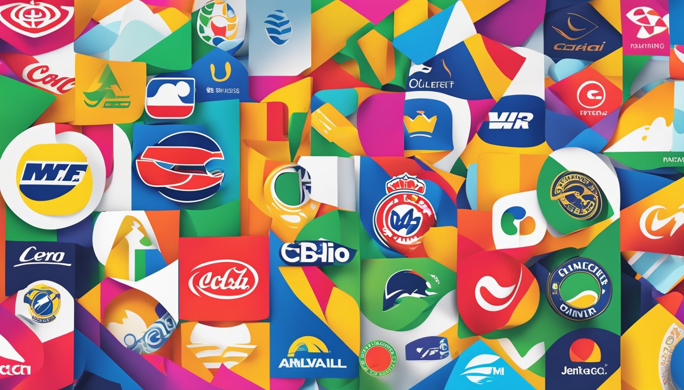 Two iconic brands merge, their logos intertwining with vibrant colors, symbolizing successful co-branding