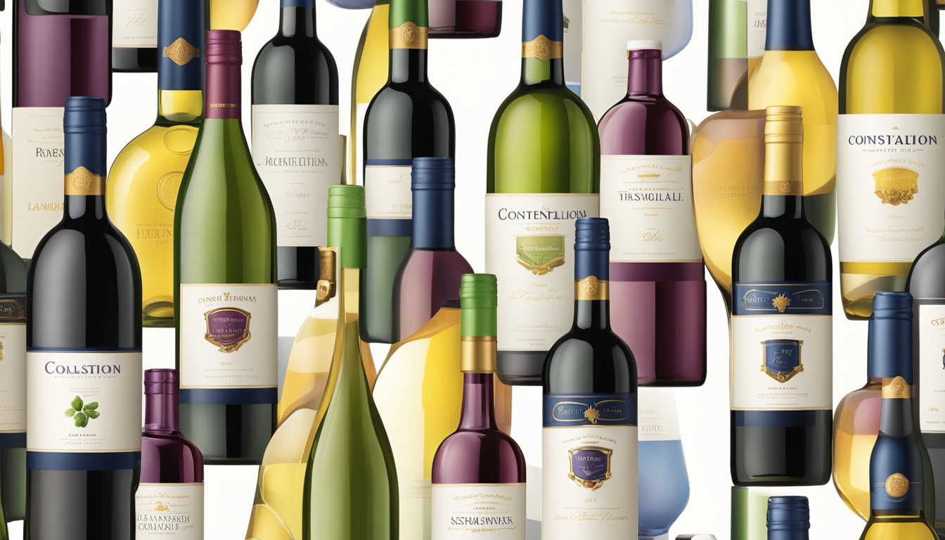 A variety of wine bottles arranged in a visually appealing manner, showcasing the diverse product portfolio of Constellation Brands
