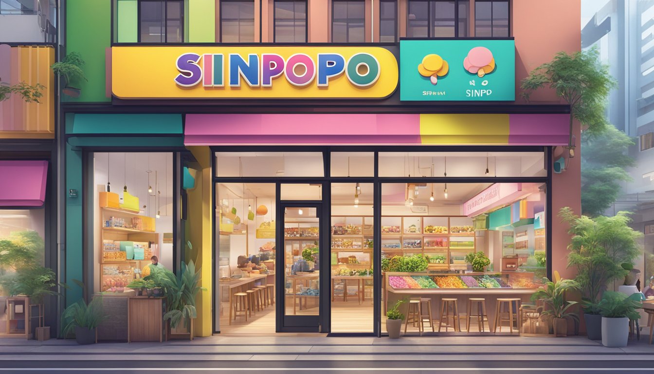 A vibrant storefront of Sinpopo Brand at Funan, with colorful signage and inviting decor