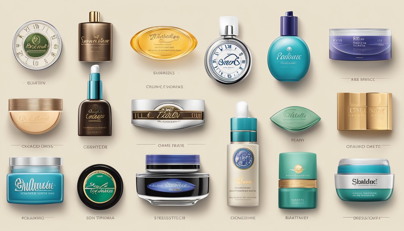 Various cosmetic brand logos from past to present displayed on a timeline, showcasing the evolution of their designs and branding